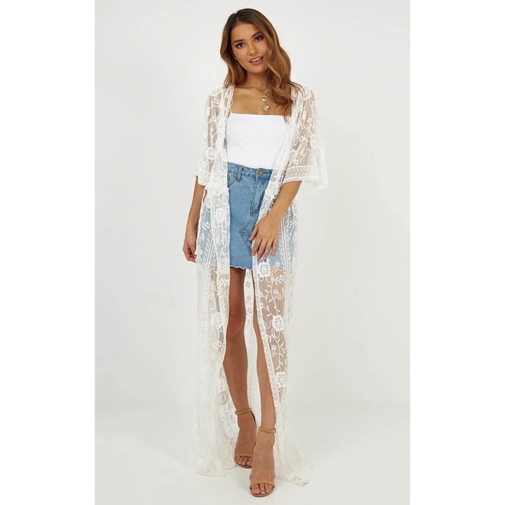 SOLD OUT Boho Floral Embroidered Lace Kimono Duster Wrap - Picture 5 of 10